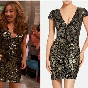 Dress The Population Gold Sequin and Black Velvet Mini Dress - New Size Medium